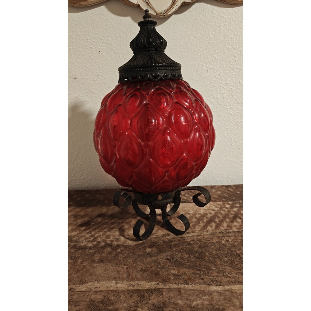 Mid Century Modern Red Swag Lamp Vintage Collectible Lighting Decorative